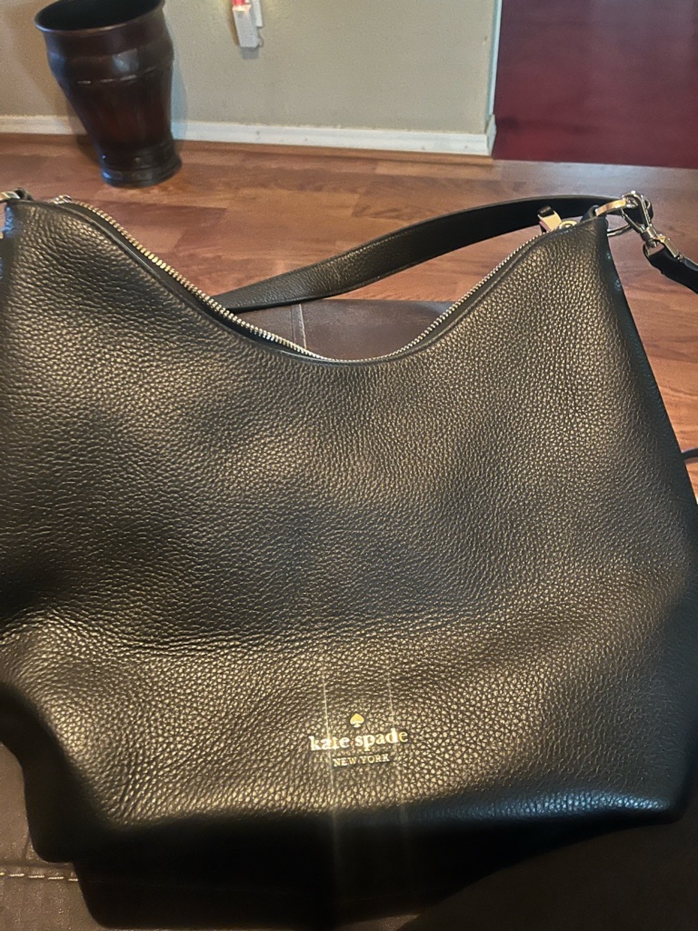 kate spade Black Pebbled Leather Hobo with Gold Hardware